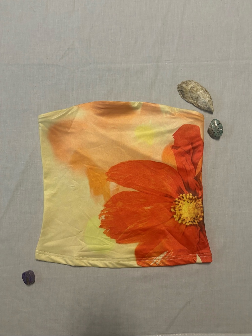 Women's Orange Floral Strapless Tube Top